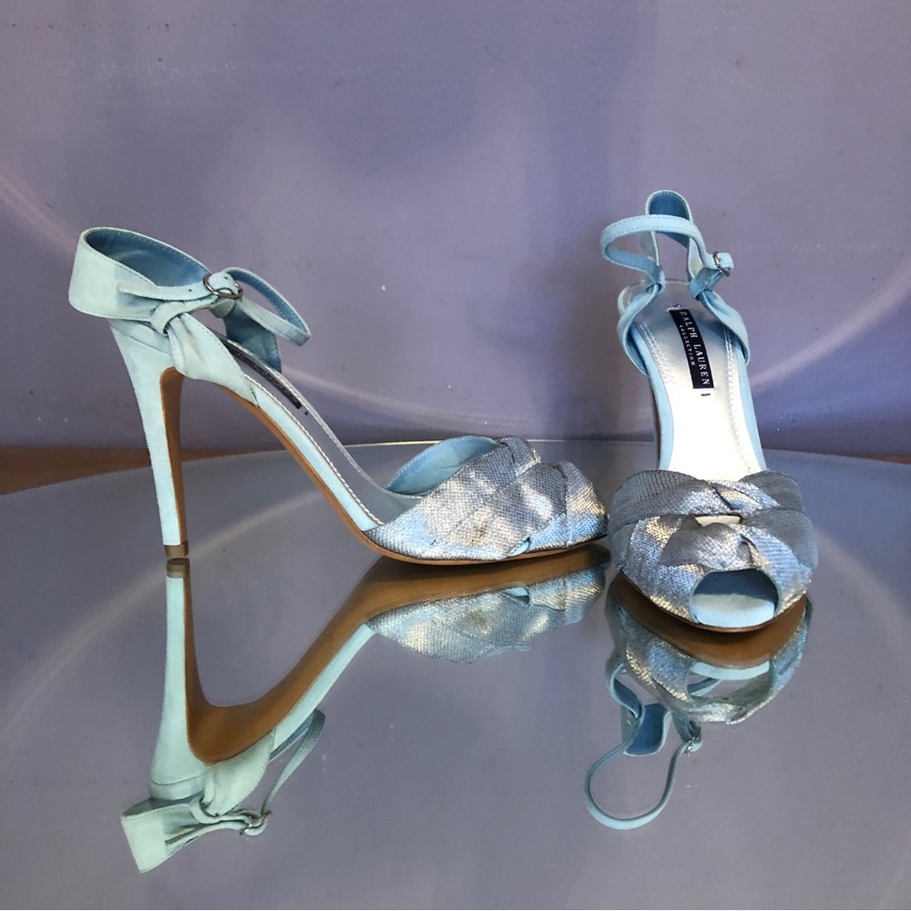 Purple Label RALPH LAUREN New Shoes Ankle strap Heels Powder Blue Suede sz 9